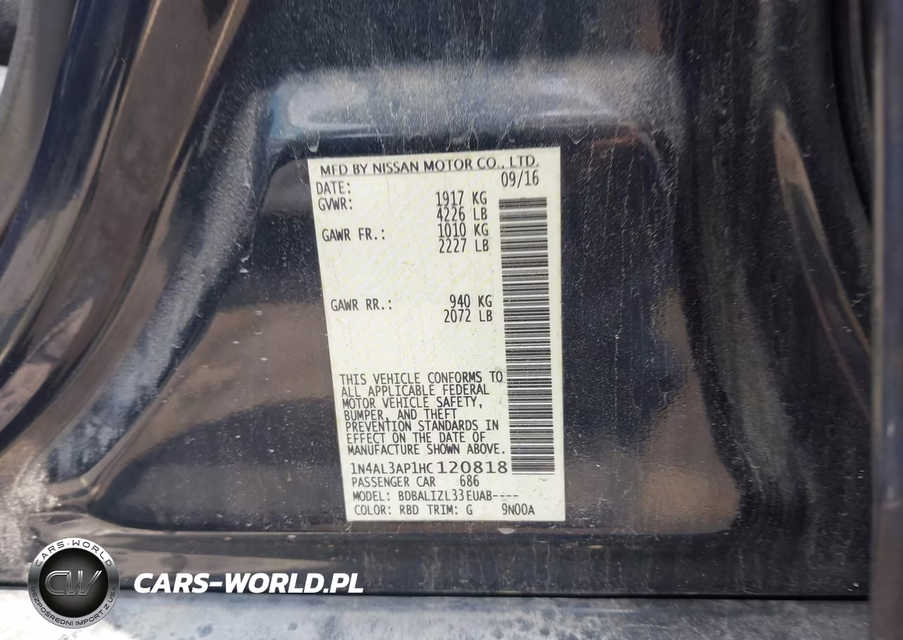 2017 Nissan Altima 2.5-2.5 S-2.5 Sl-2.5 Sr-2.5 Sv VIN:1N4AL3AP1HC120818 - 9