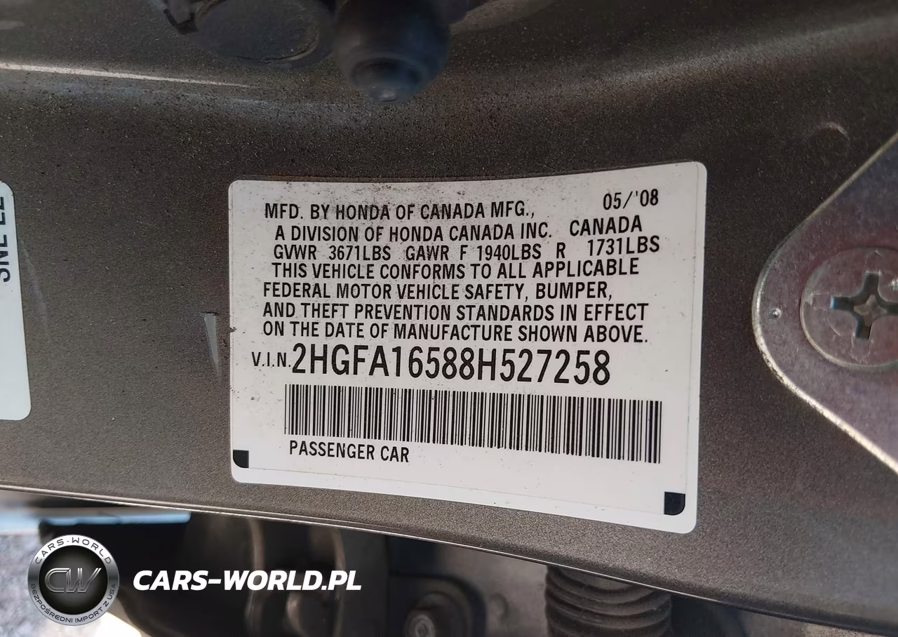 2008 Honda Civic Lx VIN:2HGFA16588H527258 - 9