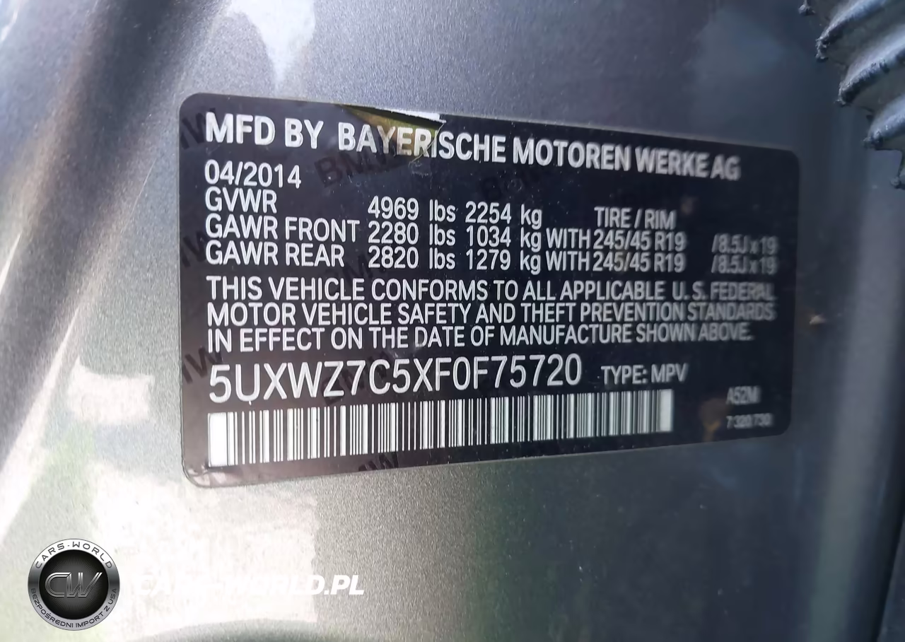 2015 BMW X3 Sdrive28I VIN:5UXWZ7C5XF0F75720 - 9
