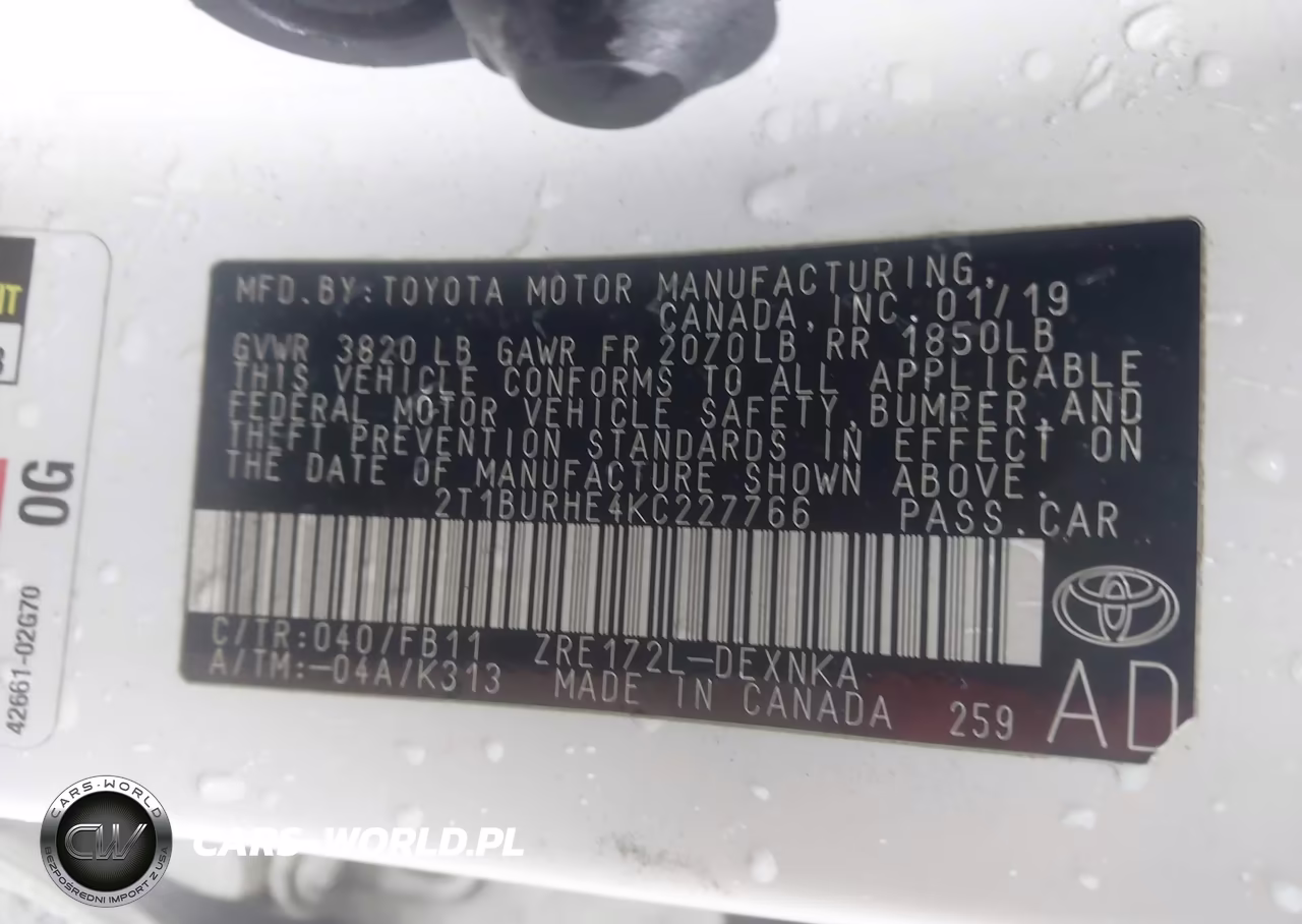 2019 Toyota Corolla Le VIN:2T1BURHE4KC227766 - 9