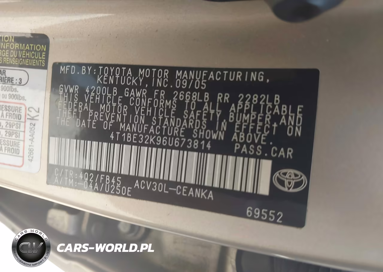 2006 Toyota Camry Le VIN:4T1BE32K96U673814 - 9