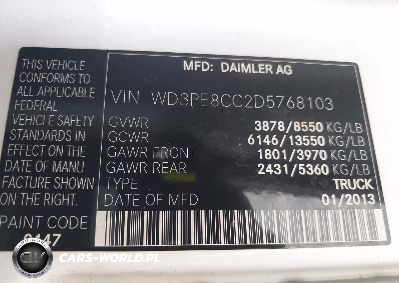 2013 Mercedes-Benz Sprinter 2500 High Roof VIN:WD3PE8CC2D5768103 - 9