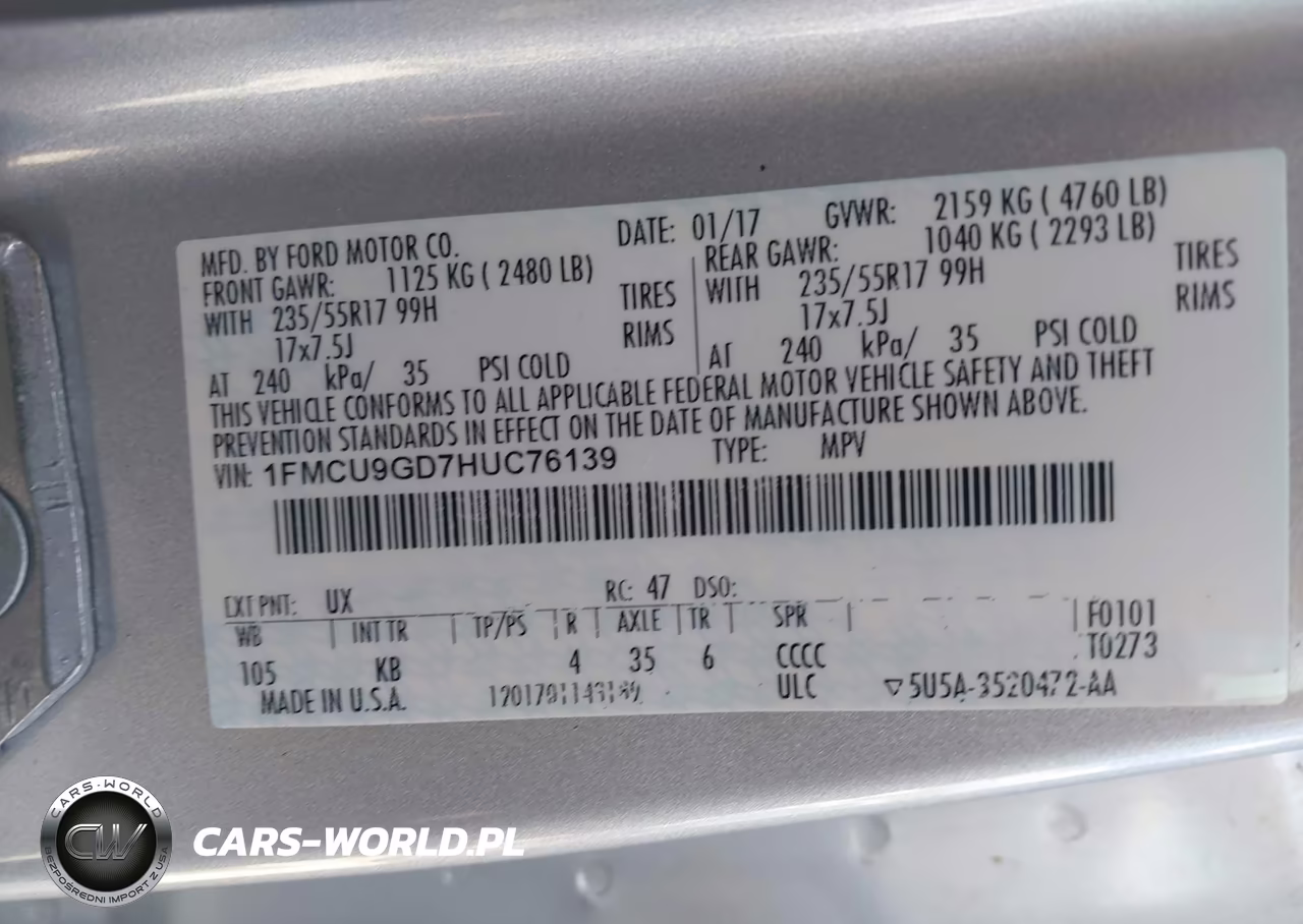 2017 Ford Escape Se VIN:1FMCU9GD7HUC76139 - 9
