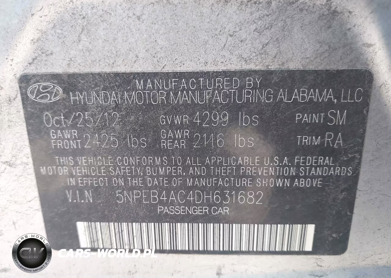 2013 Hyundai Sonata Gls VIN:5NPEB4AC4DH631682 - 9