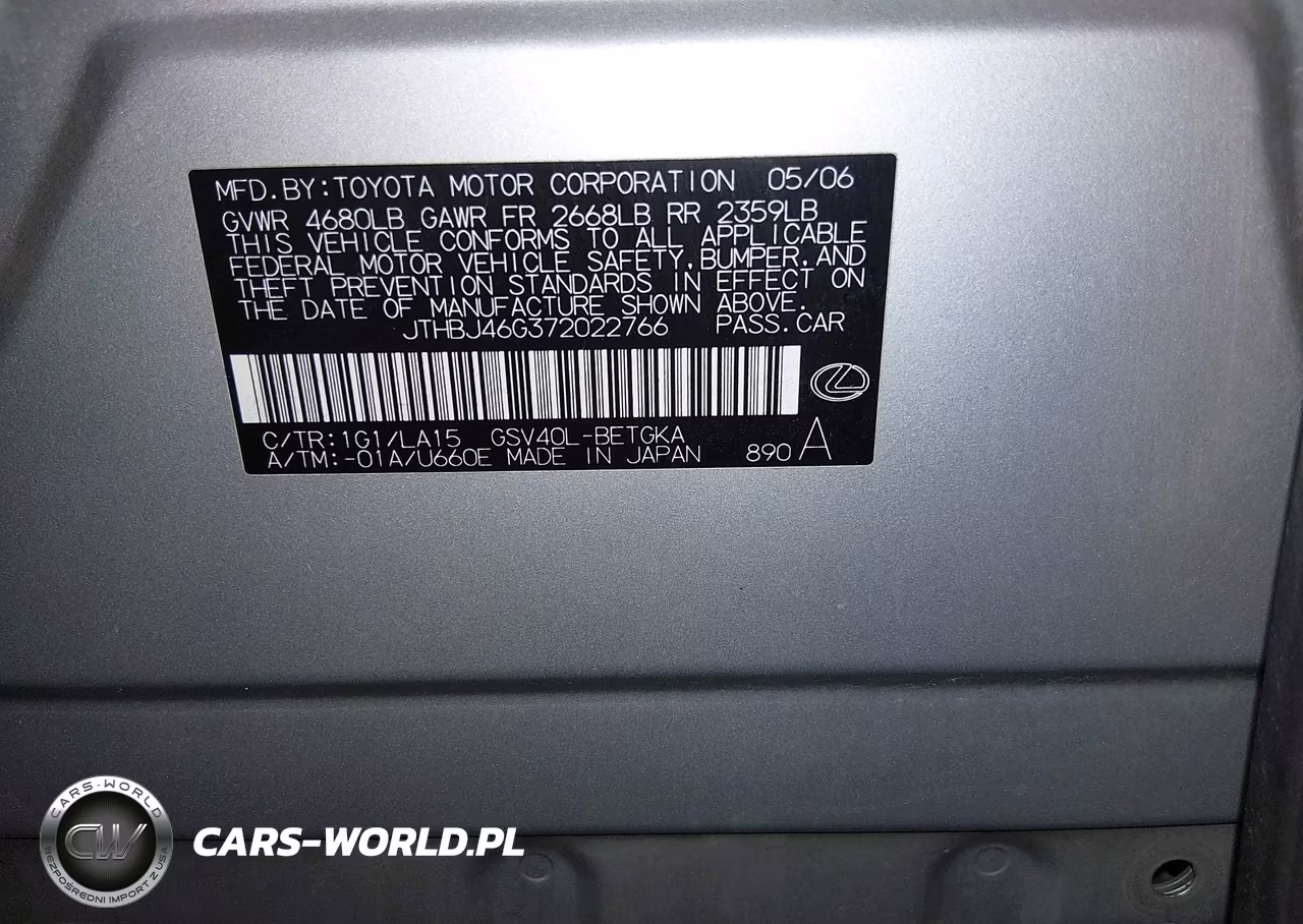 2007 Lexus Es 350 VIN:JTHBJ46G372022766 - 9