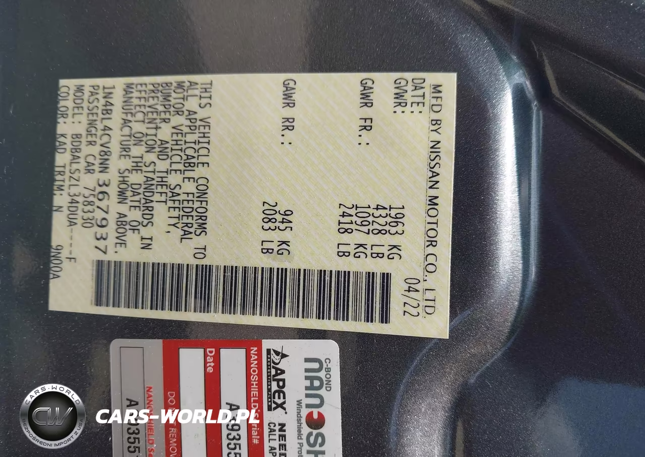 2022 Nissan Altima Sr Fwd VIN:1N4BL4CV8NN367937 - 9