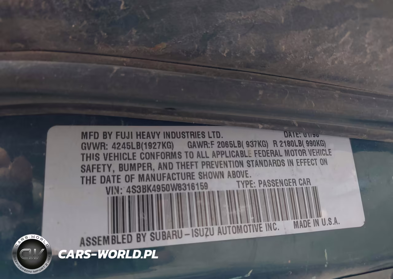 1998 Subaru Legacy Right Hand Postal Drive VIN:4S3BK4950W8316159 - 9