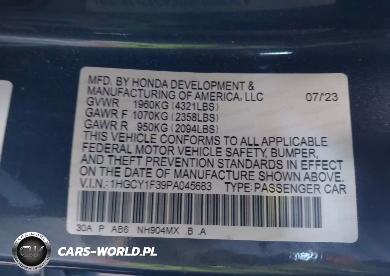 2023 Honda Accord Ex VIN:1HGCY1F39PA045683 - 9