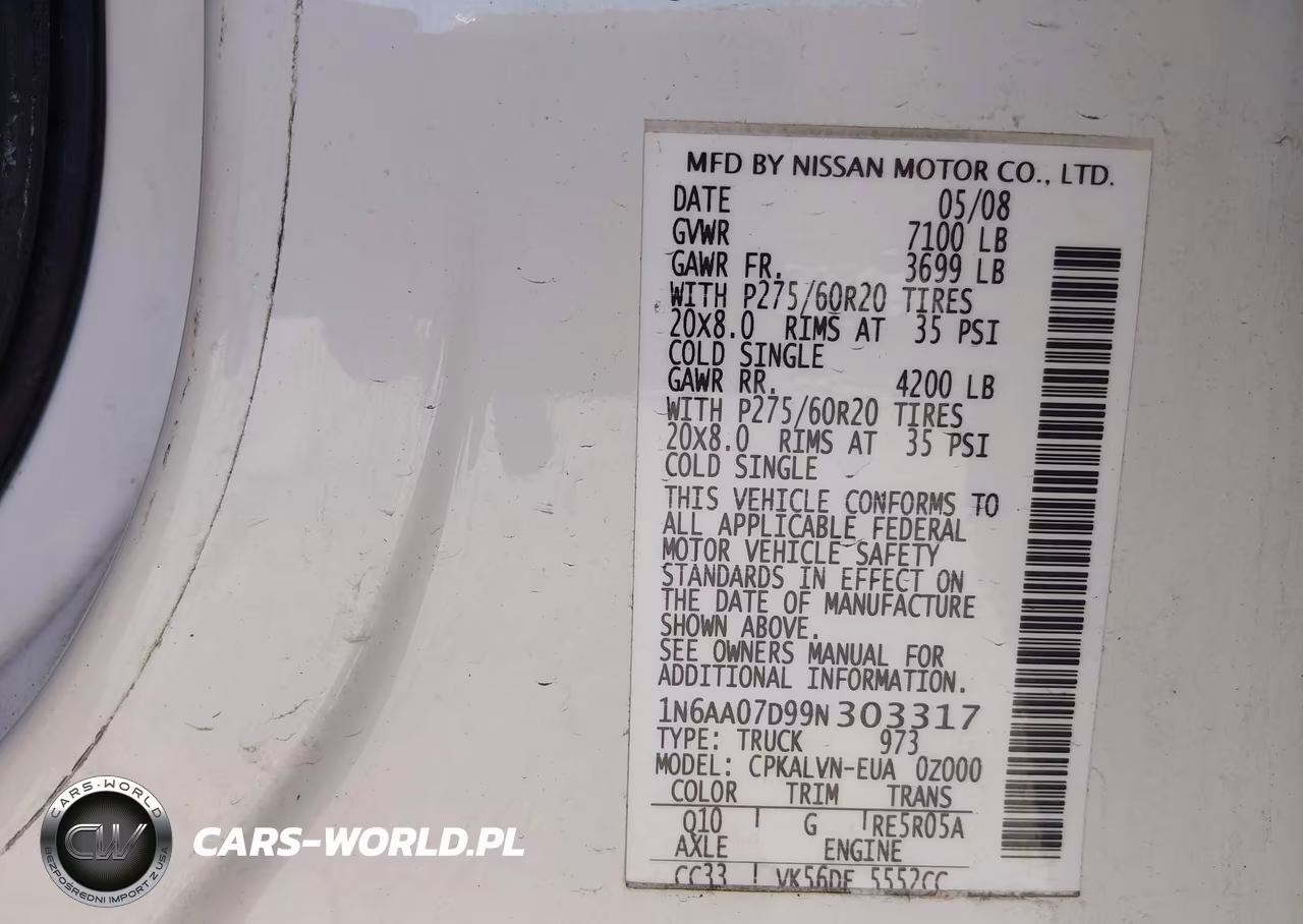 2009 Nissan Titan Le VIN:1N6AA07D99N303317 - 9