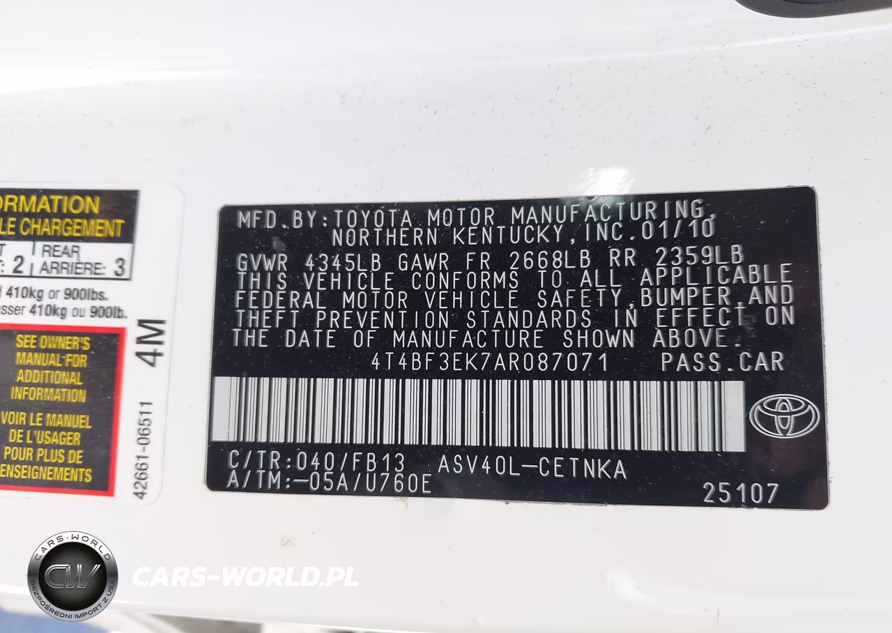 2010 Toyota Camry Le VIN:4T4BF3EK7AR087071 - 9