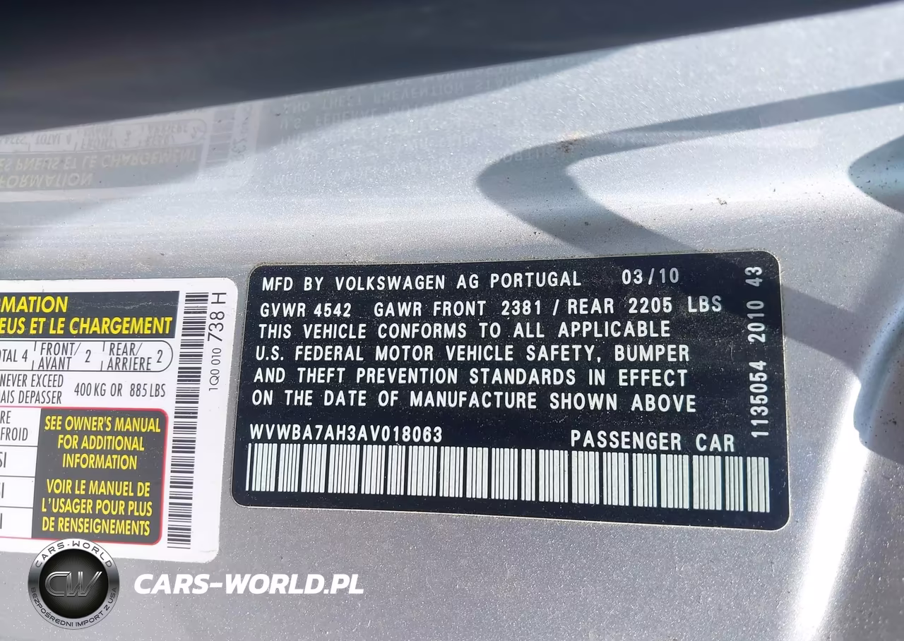2010 Volkswagen Eos Komfort VIN:WVWBA7AH3AV018063 - 9