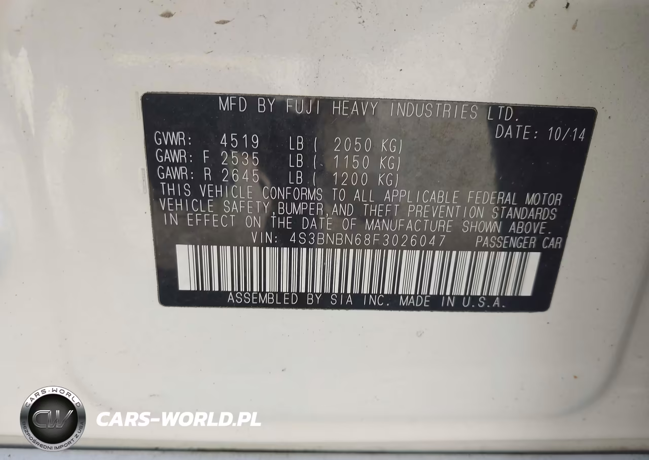 2015 Subaru Legacy 2.5I Limited VIN:4S3BNBN68F3026047 - 9