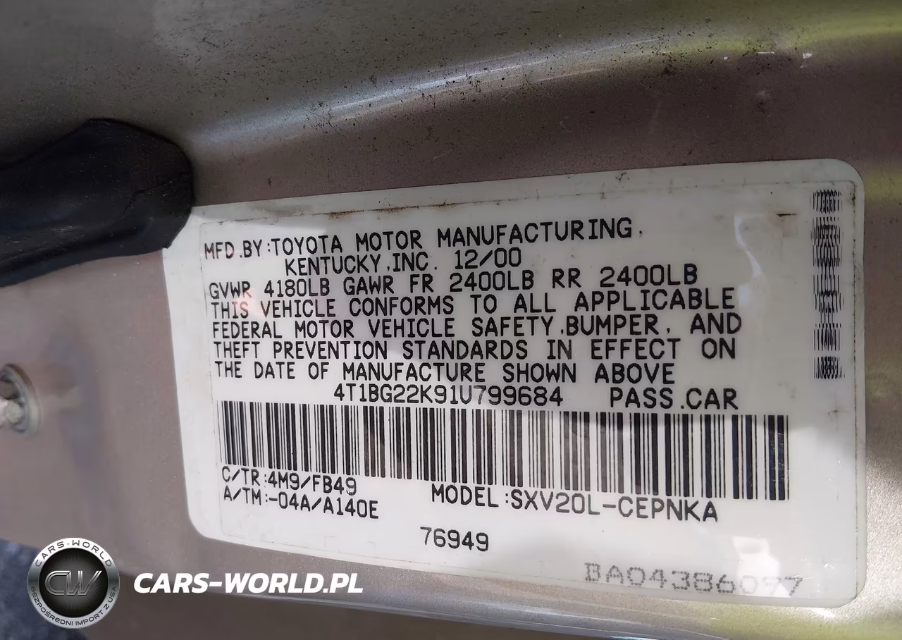 2001 Toyota Camry Le VIN:4T1BG22K91U799684 - 9