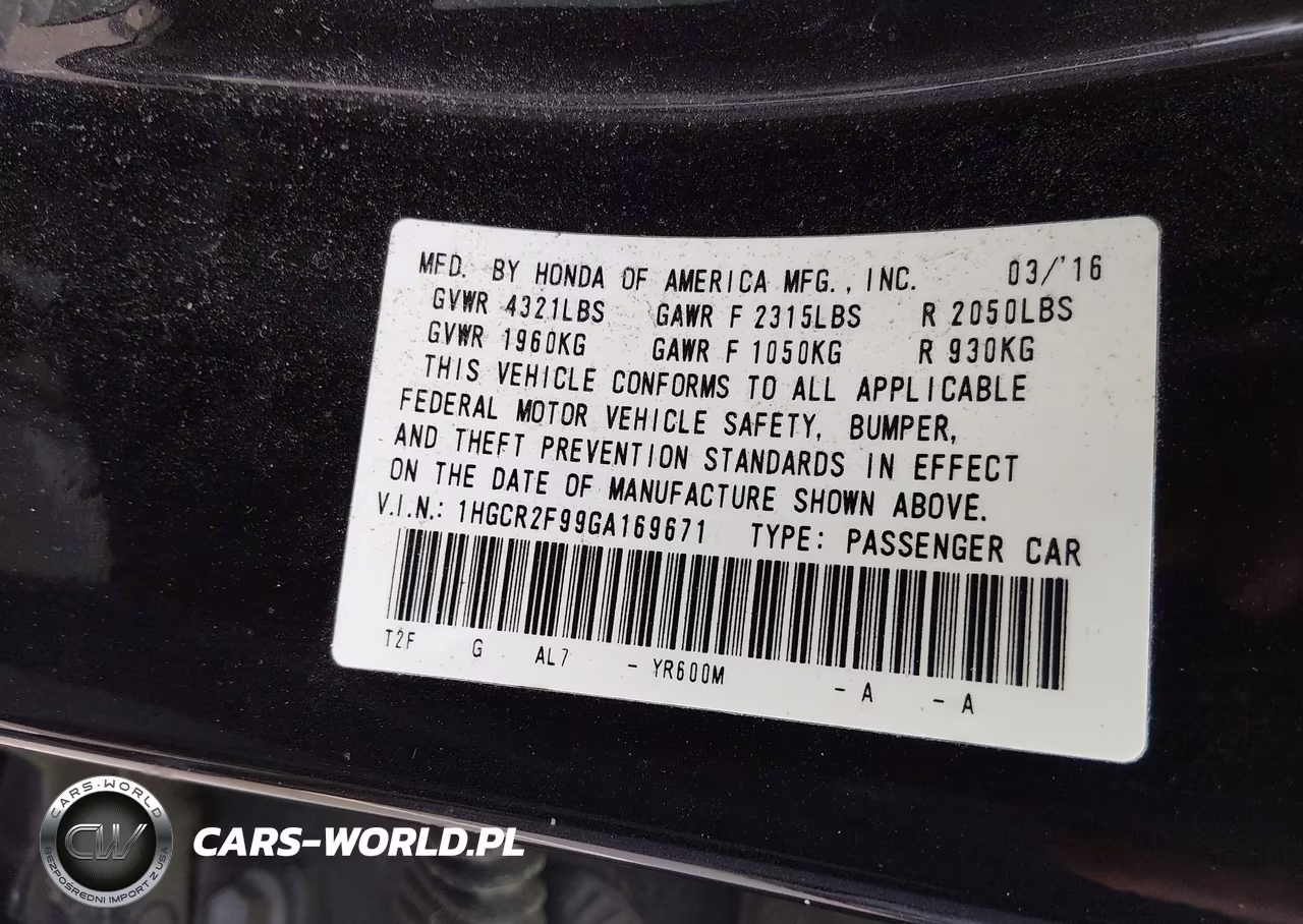 2016 Honda Accord Ex-L VIN:1HGCR2F99GA169671 - 9