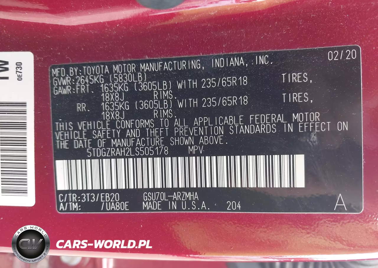 2020 Toyota Highlander Xle VIN:5TDGZRAH2LS505178 - 9