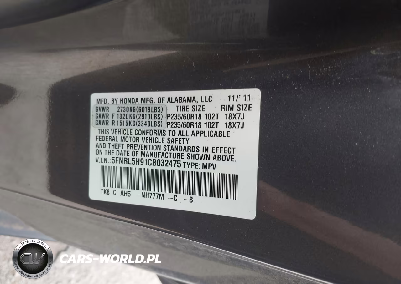 2012 Honda Odyssey Touring-Touring Elite VIN:5FNRL5H91CB032475 - 9