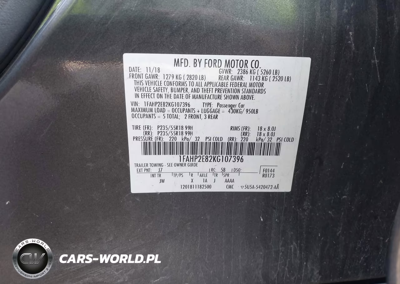 2019 Ford Taurus Sel VIN:1FAHP2E82KG107396 - 9