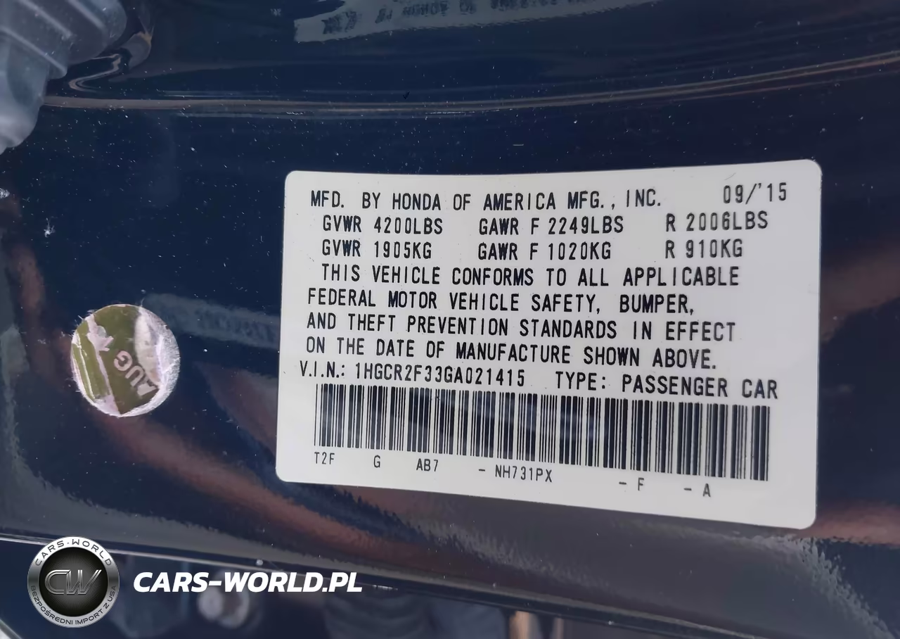 2016 Honda Accord Lx VIN:1HGCR2F33GA021415 - 9