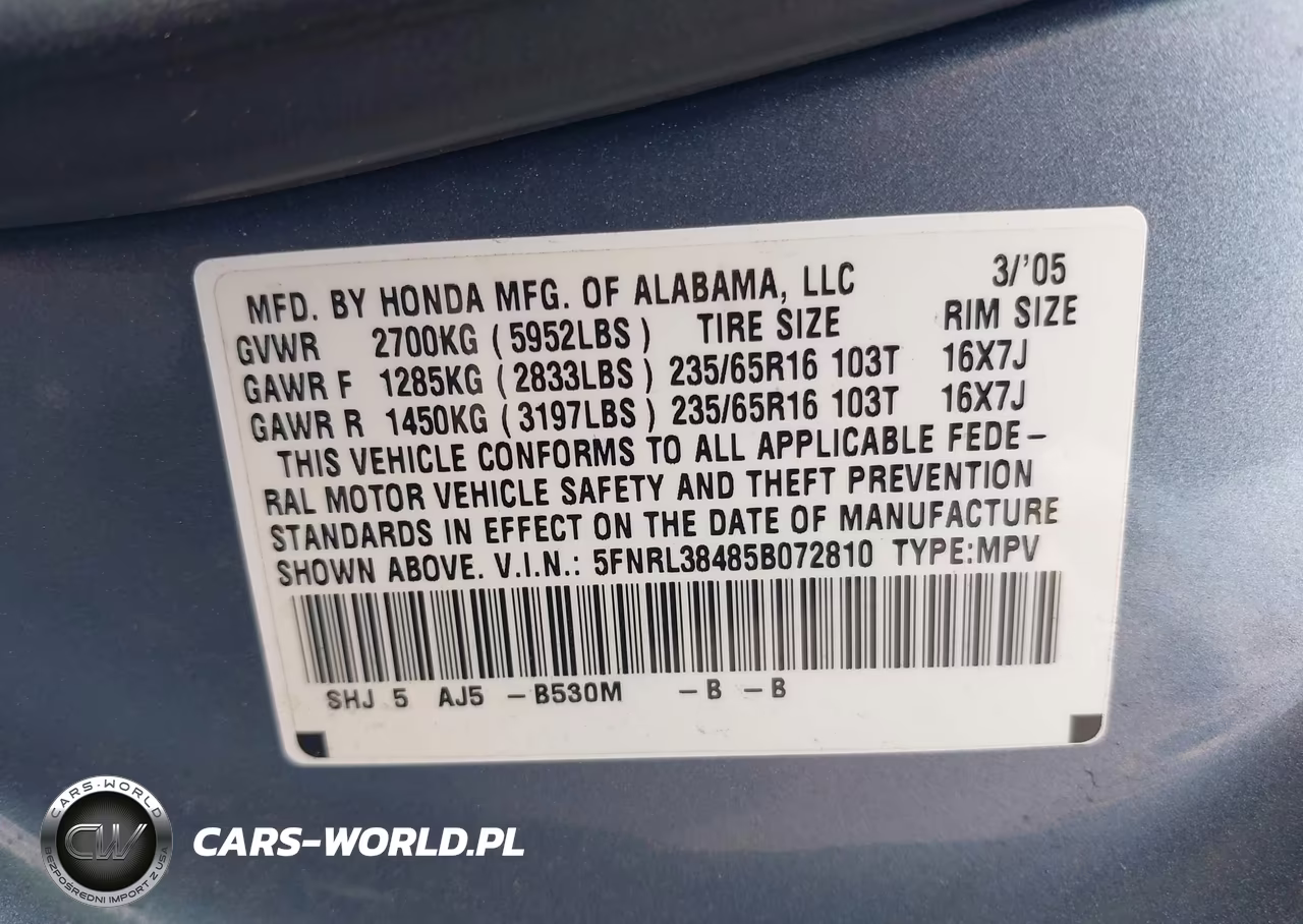 2005 Honda Odyssey Ex VIN:5FNRL38485B072810 - 9