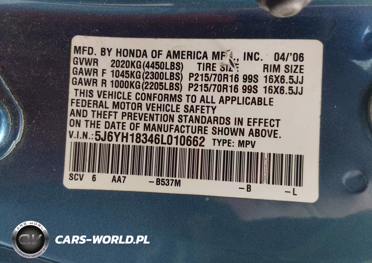 2006 Honda Element Lx VIN:5J6YH18346L010662 - 9