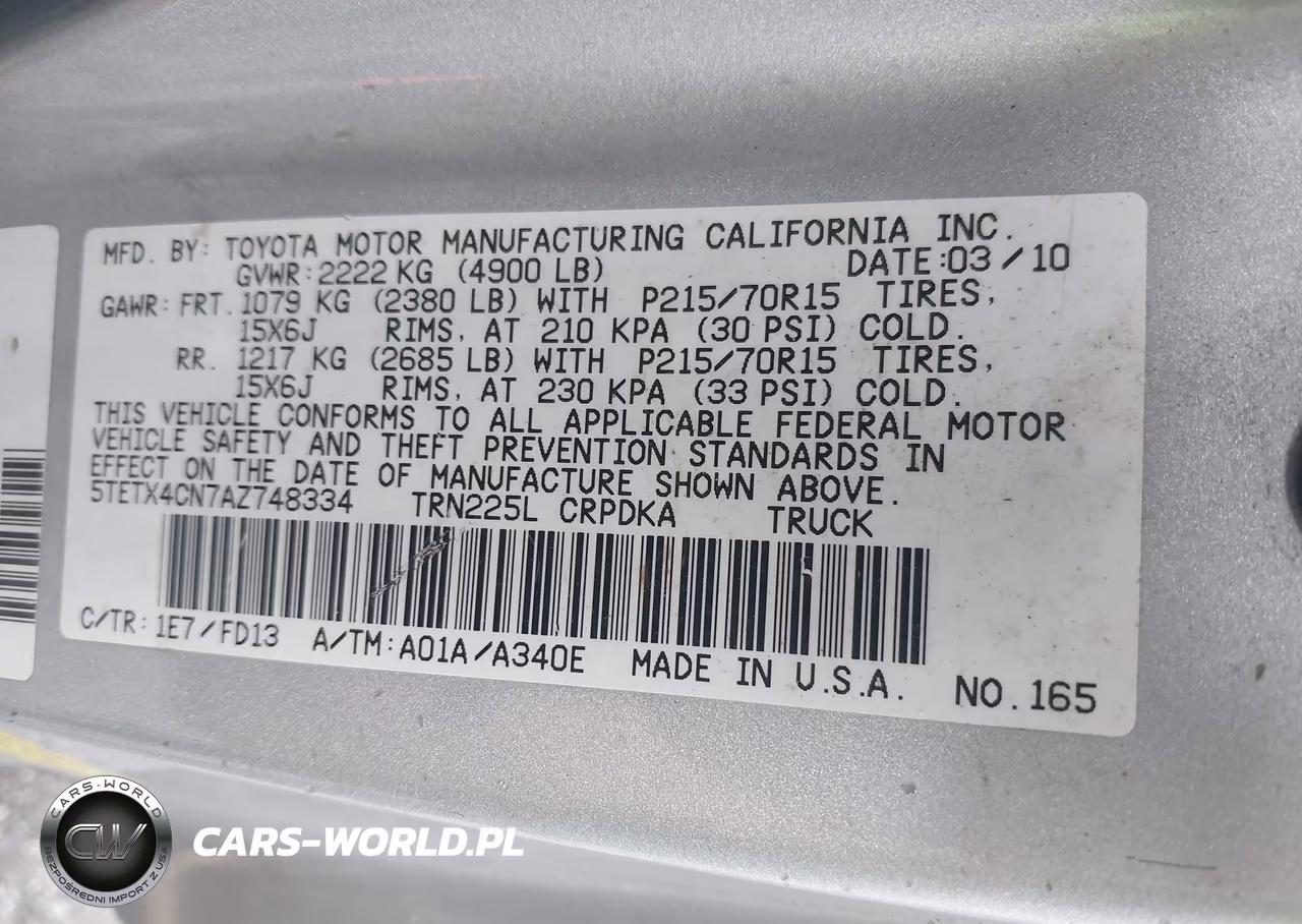 2010 Toyota Tacoma VIN:5TETX4CN7AZ748334 - 9