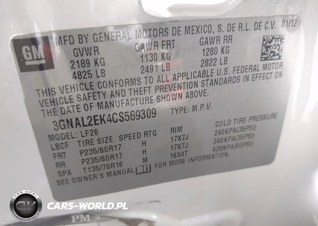 2012 Chevrolet Captiva Sport 2Ls VIN:3GNAL2EK4CS569309 - 9