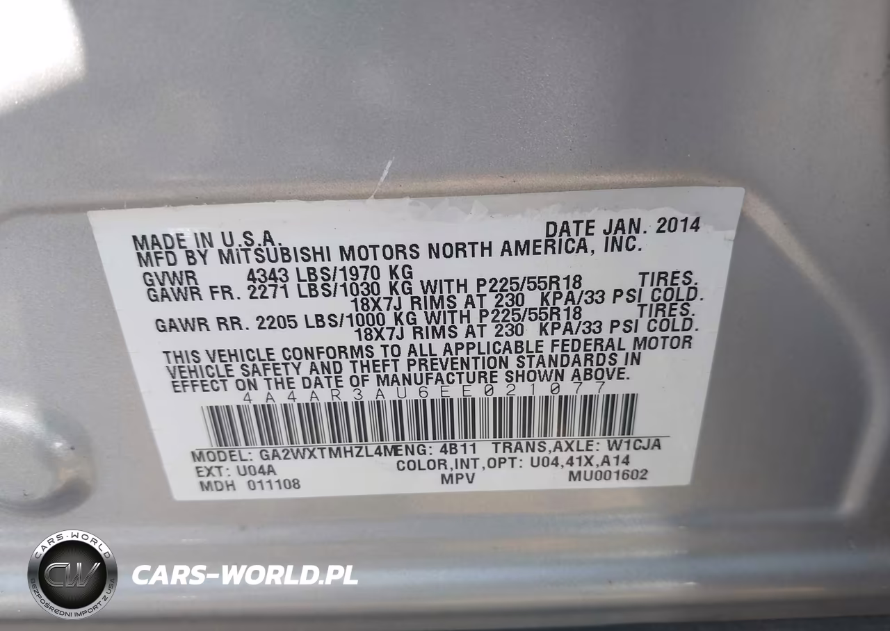 2014 Mitsubishi Outlander Sport Es VIN:4A4AR3AU6EE021077 - 9