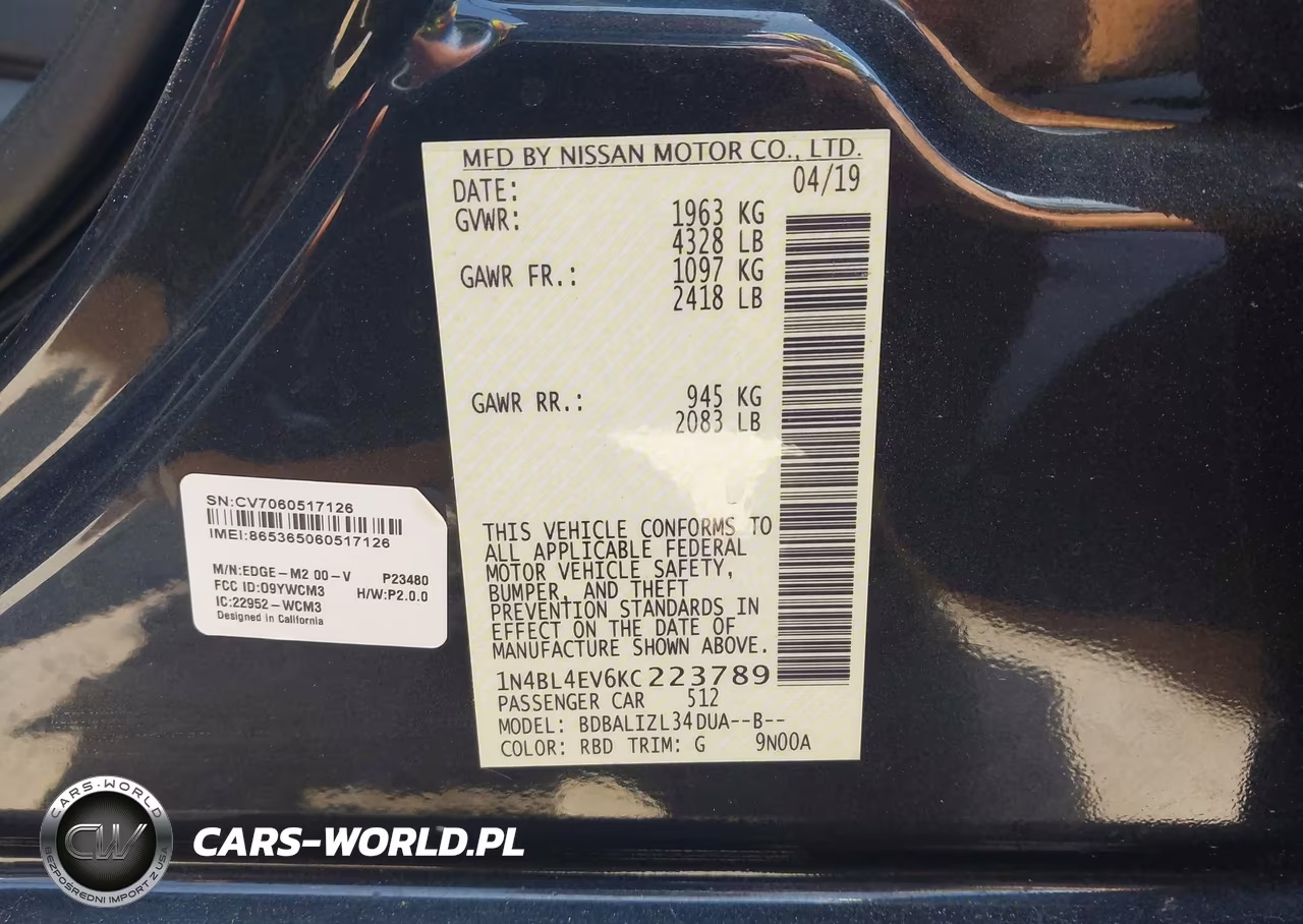 2019 Nissan Altima 2.5 Sl VIN:1N4BL4EV6KC223789 - 9