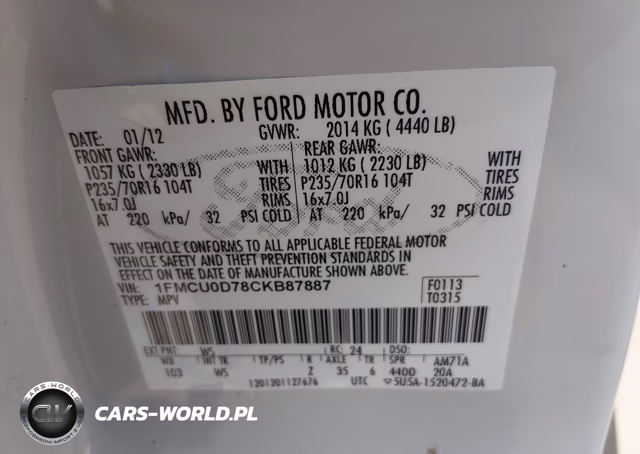 2012 Ford Escape Xlt VIN:1FMCU0D78CKB87887 - 9