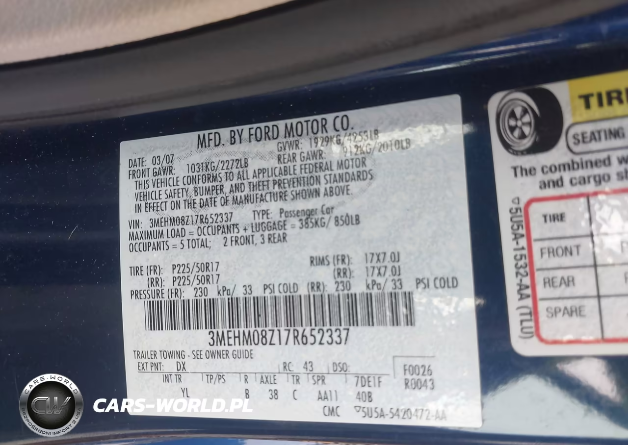 2007 Mercury Milan Premier VIN:3MEHM08Z17R652337 - 9