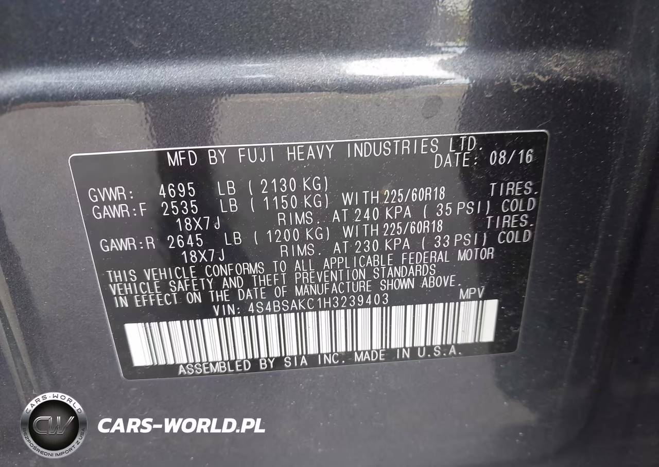 2017 Subaru Outback 2.5I Limited VIN:4S4BSAKC1H3239403 - 9