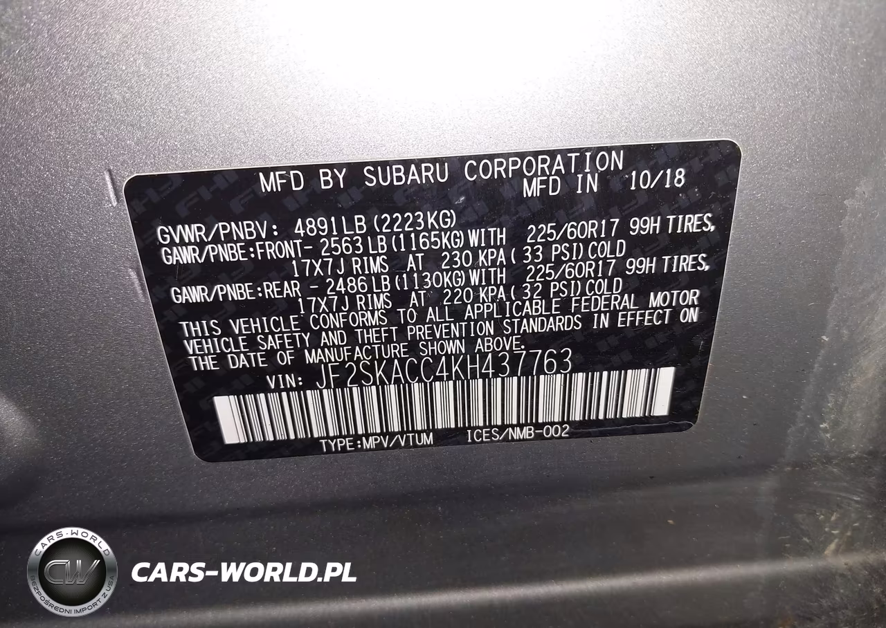 2019 Subaru Forester VIN:JF2SKACC4KH437763 - 9