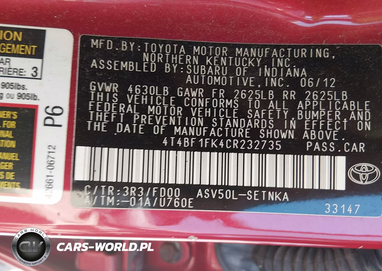 2012 Toyota Camry Le VIN:4T4BF1FK4CR232735 - 9