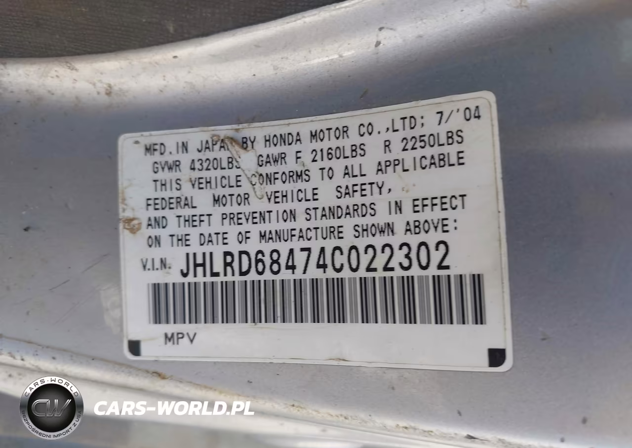 2004 Honda Cr-V Lx VIN:JHLRD68474C022302 - 9