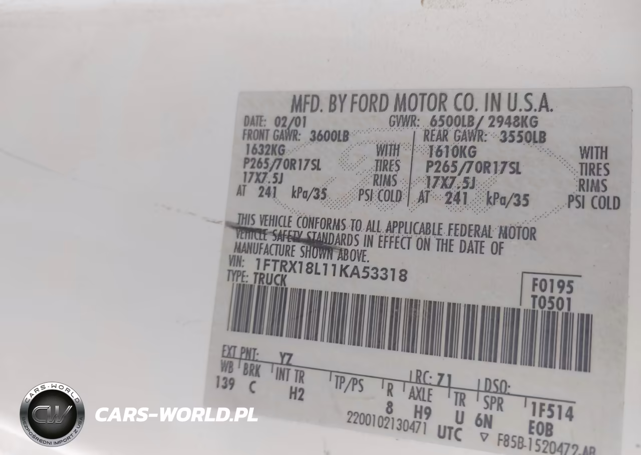 2001 Ford F-150 Lariat-Xl-Xlt VIN:1FTRX18L11KA53318 - 9