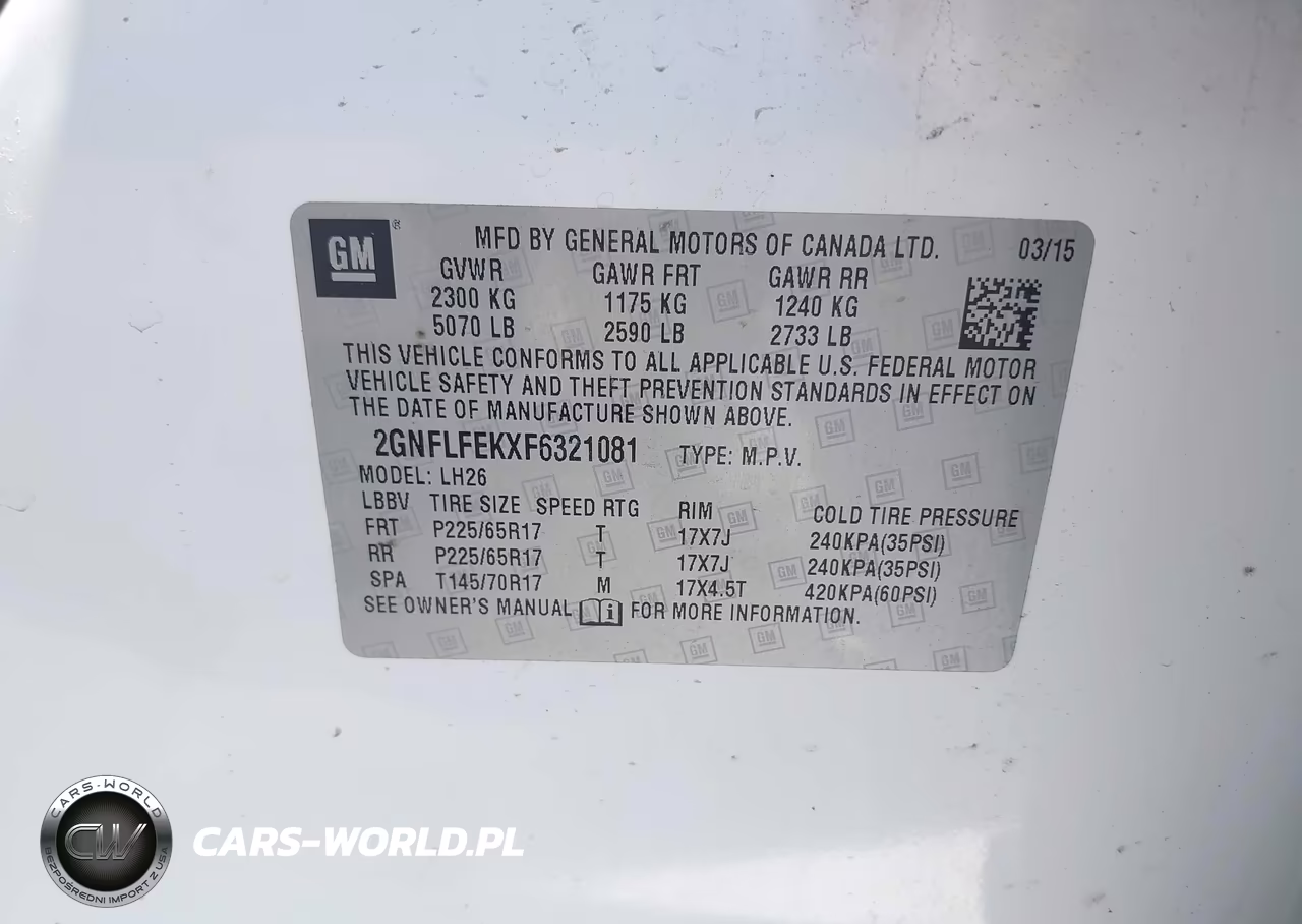 2015 Chevrolet Equinox 1Lt VIN:2GNFLFEKXF6321081 - 9
