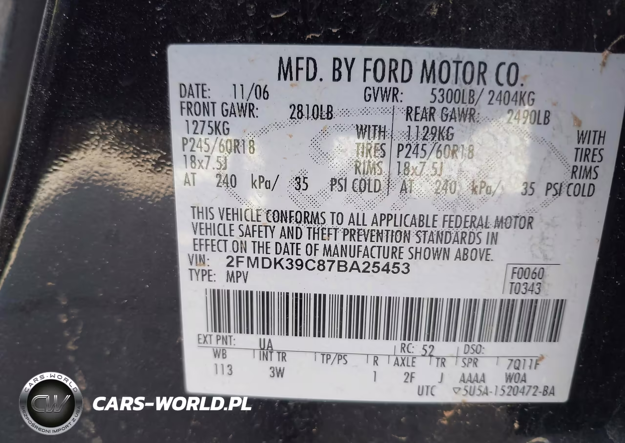 2007 Ford Edge Sel Plus VIN:2FMDK39C87BA25453 - 9