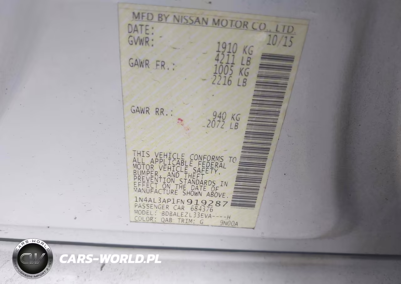 2015 Nissan Altima 2.5 S VIN:1N4AL3AP1FN919287 - 9