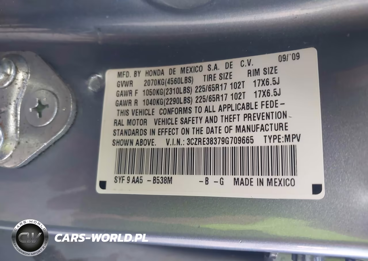 2009 Honda Cr-V Lx VIN:3CZRE38379G709665 - 9