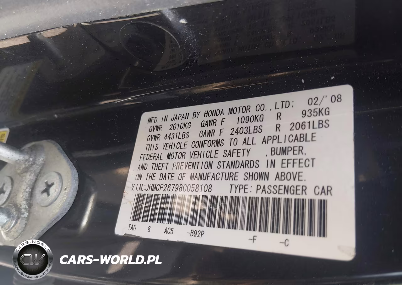 2008 Honda Accord 2.4 Ex VIN:JHMCP26798C058108 - 9