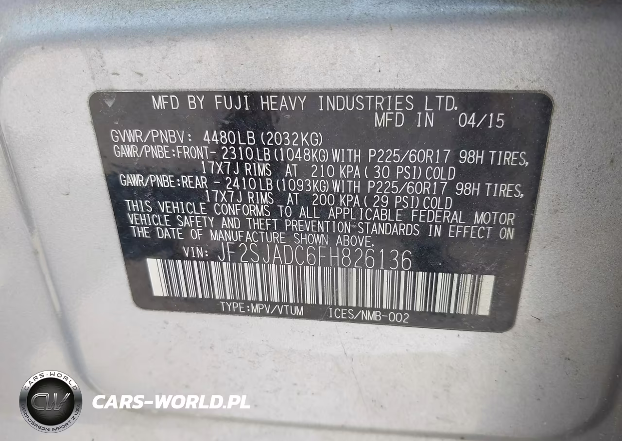 2015 Subaru Forester 2.5I Premium VIN:JF2SJADC6FH826136 - 9