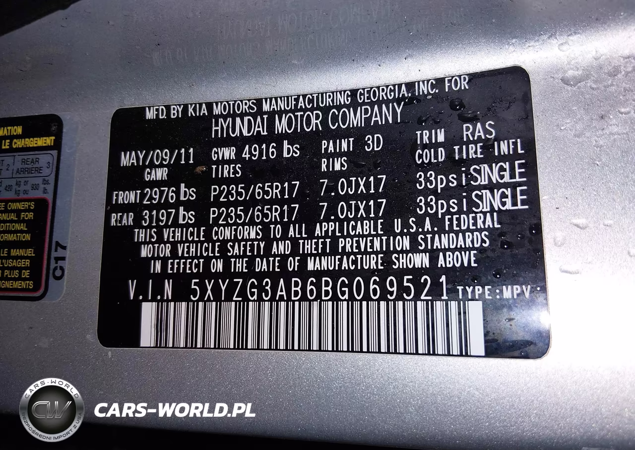 2011 Hyundai Santa Fe Gls VIN:5XYZG3AB6BG069521 - 9