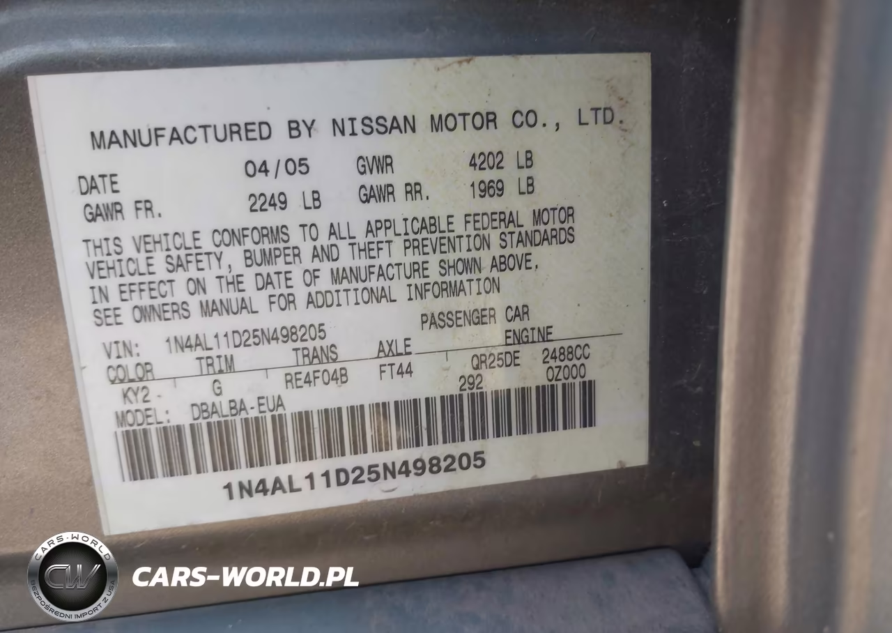 2005 Nissan Altima 2.5 S VIN:1N4AL11D25N498205 - 9