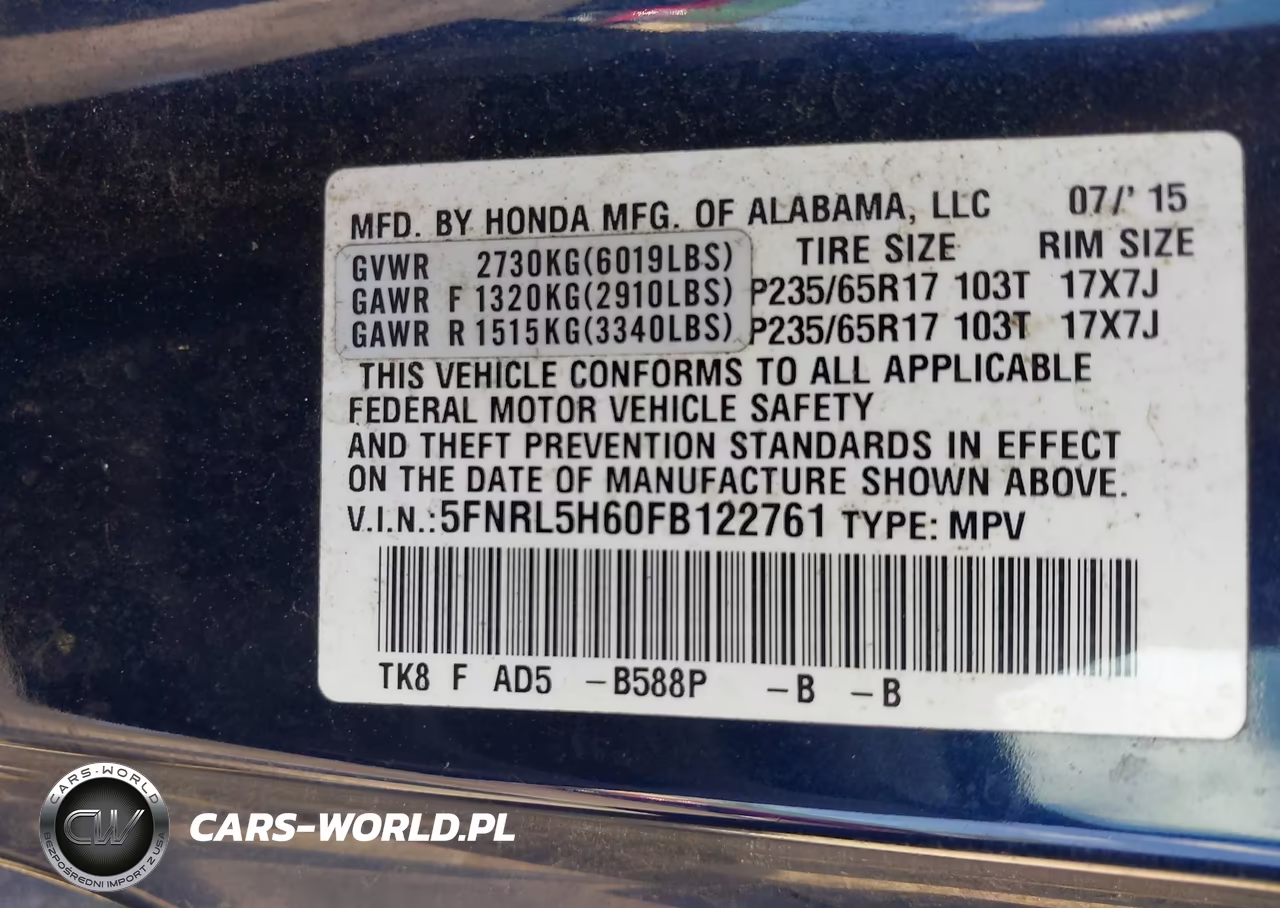 2015 Honda Odyssey Ex-L VIN:5FNRL5H60FB122761 - 9