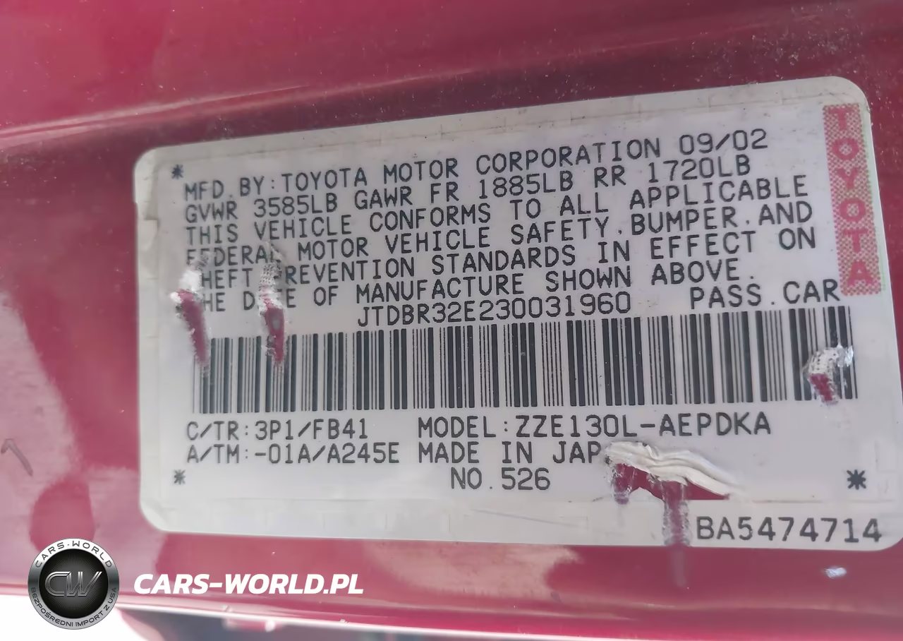 2003 Toyota Corolla Ce VIN:JTDBR32E230031960 - 9