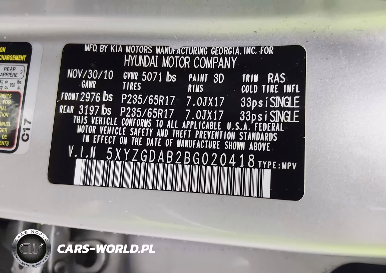 2011 Hyundai Santa Fe Gls VIN:5XYZGDAB2BG020418 - 9