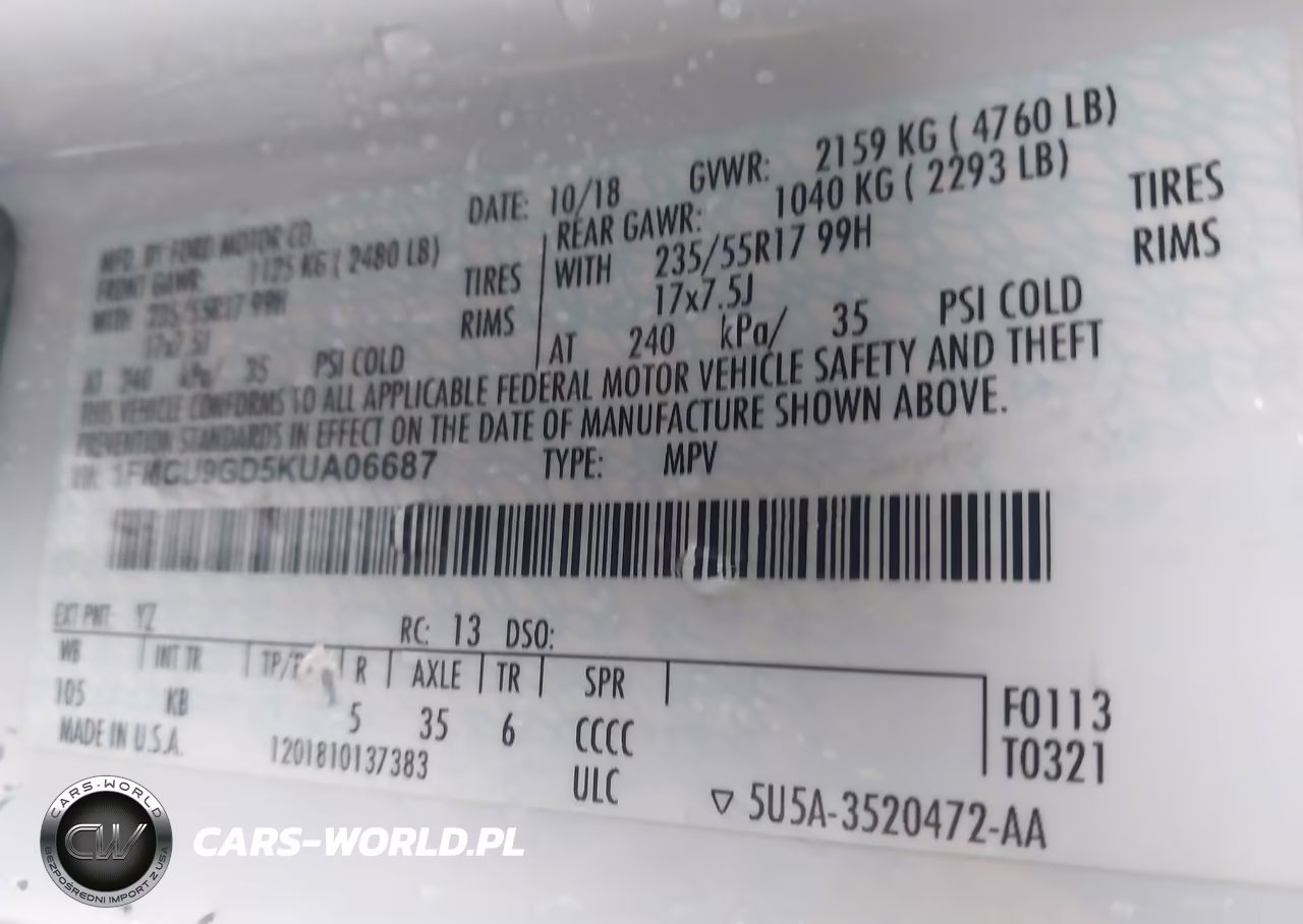 2019 Ford Escape Se VIN:1FMCU9GD5KUA06687 - 9