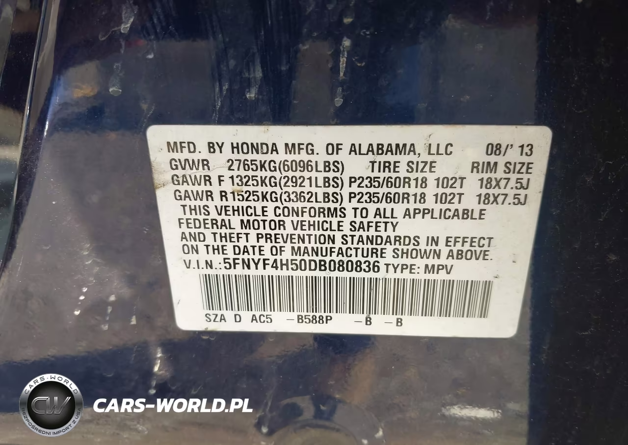 2013 Honda Pilot Ex-L VIN:5FNYF4H50DB080836 - 9