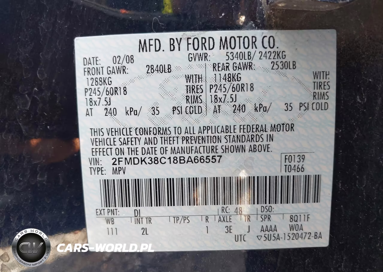 2008 Ford Edge Sel VIN:2FMDK38C18BA66557 - 9