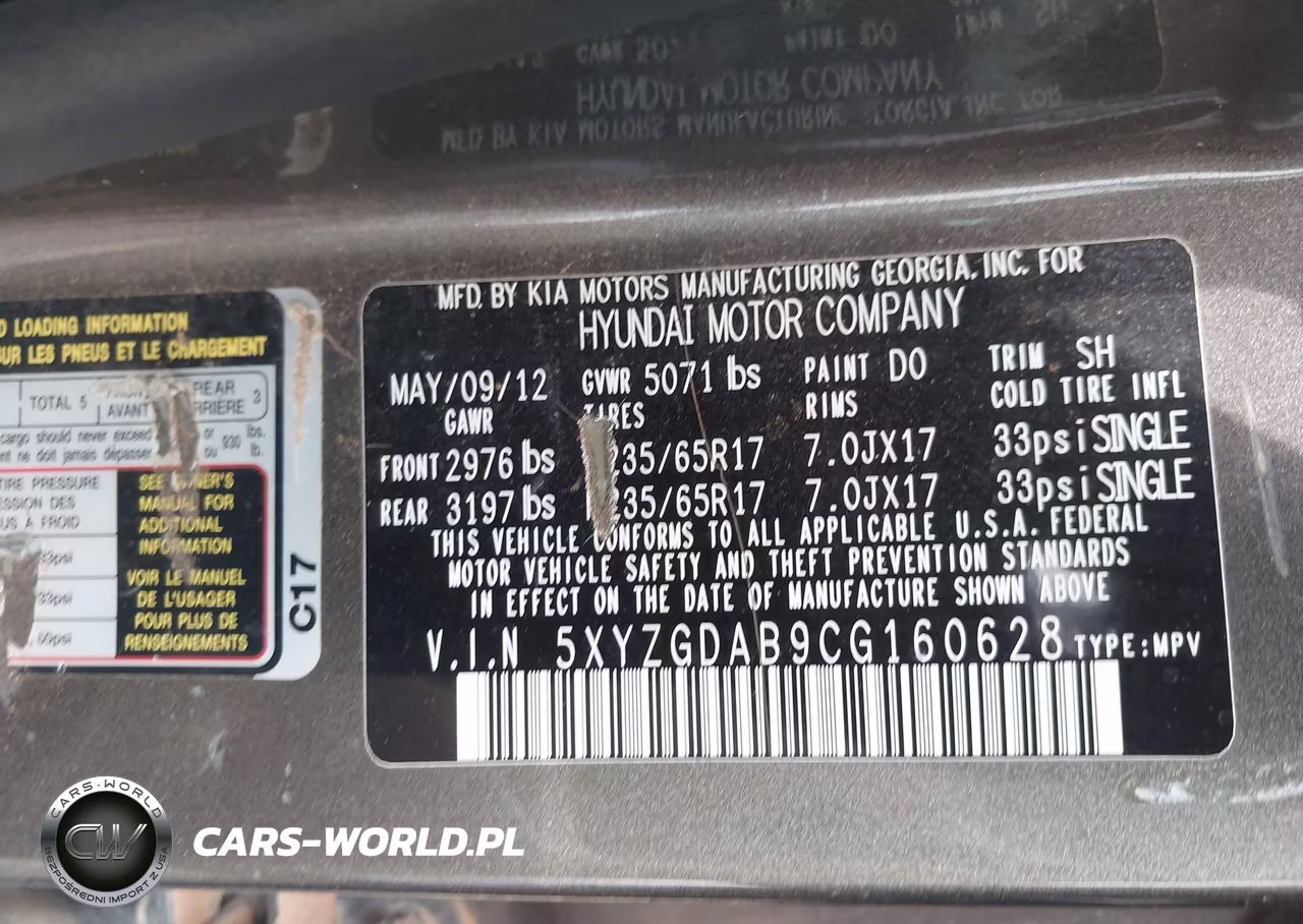 2012 Hyundai Santa Fe Gls VIN:5XYZGDAB9CG160628 - 9